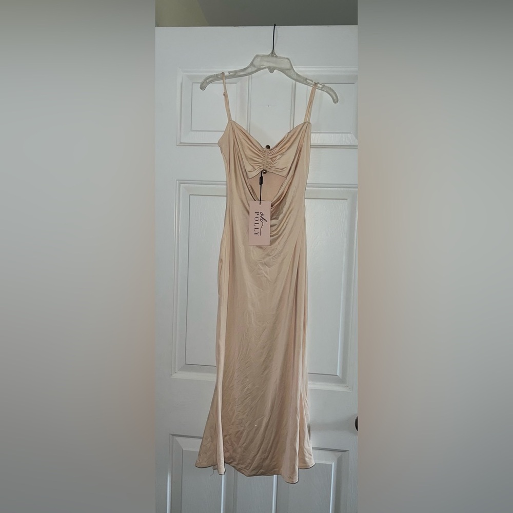 Oh Polly Julane Slinky Jersey Ruched Cut-Out Midaxi Dress in Buttercream Size 4 - Picture 14 of 15